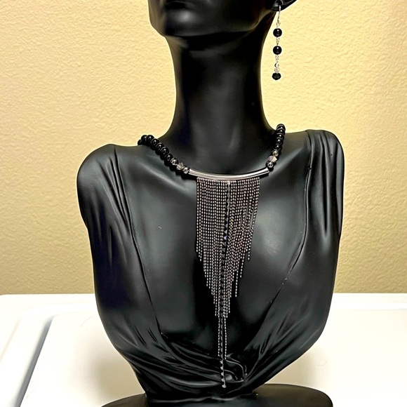 Jasper bead choker cocktail bling bib necklace & earrings - Picture 4 of 7